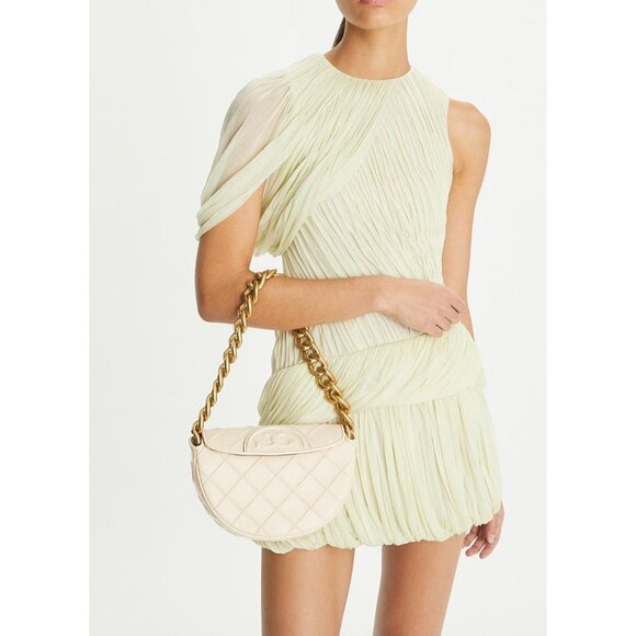 ✺ NWT!  Authentic Tory Burch Black Leather Cresent Fleming Handbag - Picture 6 of 14